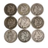 Lot of 9 Morgan Dollars.  Including 1878(CC)-2; 1882(CC); 1890(CC)-5; 1891(CC).