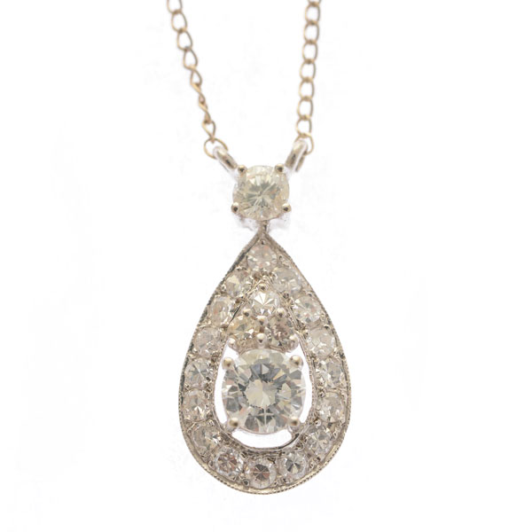 Diamond, 14k White Gold Necklace.  Centering one round brilliant-cut diamond weighing