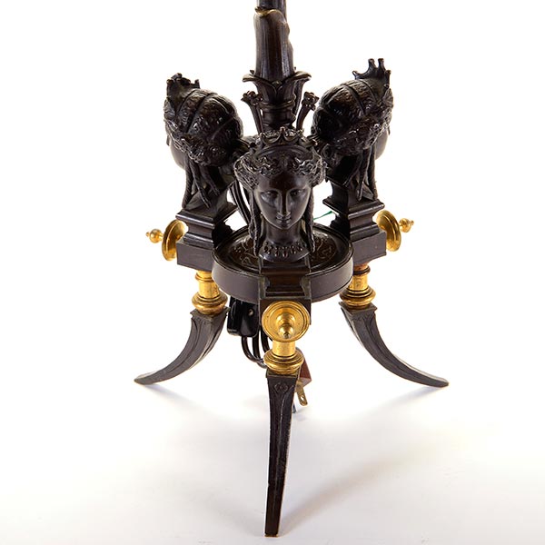 Aesthetic Movement Gilt and Patinated Bronze Figural Lamp, fitted with a bronze harp cage frame with - Image 2 of 5