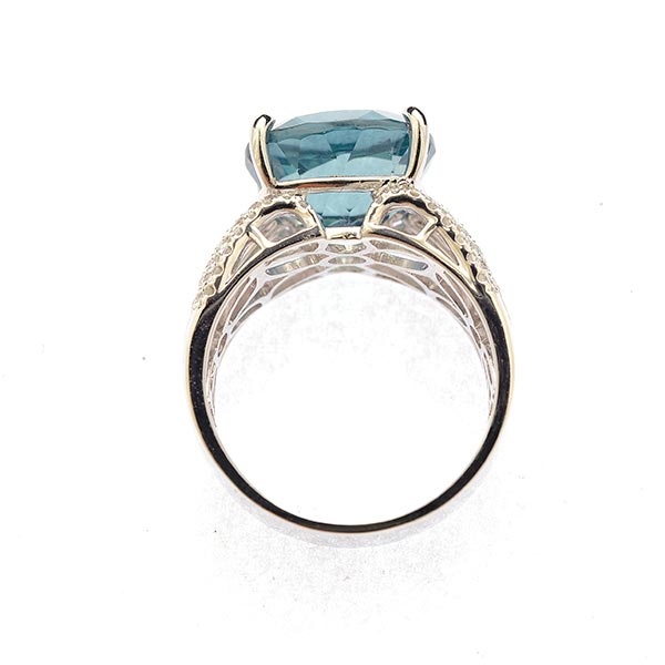 Blue Zircon, Diamond, 14k White Gold Ring. Featuring one oval-cut blue topaz weighing - Image 3 of 4