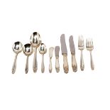 International Prelude Sterling Silver Flatware Service: Comprising twelve dinner forks {length 7 1/4