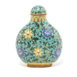 A CloisonnÈ Enamel Snuff Bottle Decorated on each flat side with stylized lotus blossoms issuing