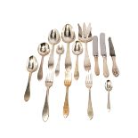 Set of Porter Blanchard Sterling Silver Flatware, Initialed "M": Comprising eight dinner forks {