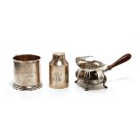 Whiting Sterling Silver Engraved Child's Cup, a Poole Wood Handled Warmer, and a Gorham Jar with