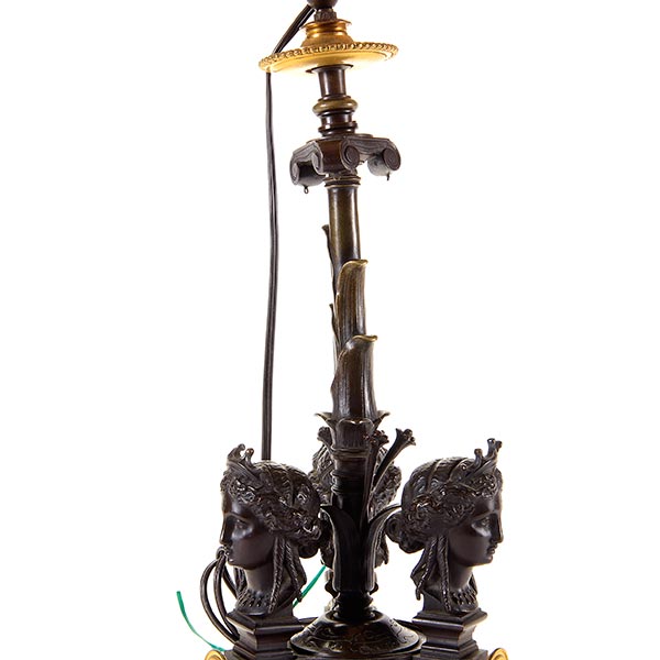 Aesthetic Movement Gilt and Patinated Bronze Figural Lamp, fitted with a bronze harp cage frame with - Image 3 of 5