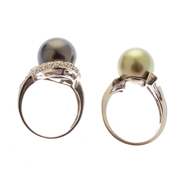 Collection of Two Cultured Pearl, Diamond, 18k White Gold Rings. Including one 11.9 mm cultured - Image 4 of 6