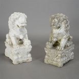 Pair of Chinese Marble Fu Lions {Dimensions 26 1/2 x 15 1/2 x 10 1/2 inches} [Exposed to elements]