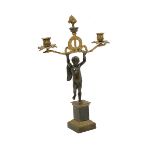 Napoleon III Gilt & Patinated Bronze Two Light Candelabra, incorporating a putti {Height 17 1/2