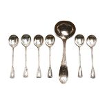 Six Tiffany St. Dunstan Sterling Spoons and Tiffany Sterling Ladle {Total silver weight 6.5 troy oz;