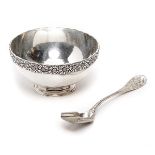 Tiffany Sterling Silver Chrysanthemum Bowl and Japanese Pattern Marrow Spoon, bowl marked