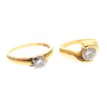 Collection of Two Diamond, 14k Yellow Gold Rings. Including one round brilliant-cut diamond weighing