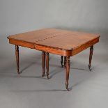 English Victorian Walnut Dining Table, with four leaves and pads {Dimensions 29 1/2 x 53 x 53