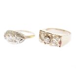 Collection of Two Diamond, White Gold Rings. Including one diamond, 14k white gold ring, size 6 1/