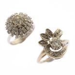Collection of Two Diamond, 14k White Gold Rings. Including one ring centering one round brilliant-