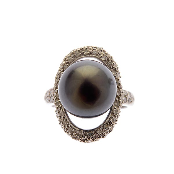 Collection of Two Cultured Pearl, Diamond, 18k White Gold Rings. Including one 11.9 mm cultured - Image 2 of 6