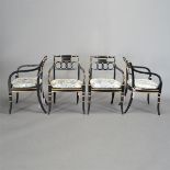 Suite of Four Baker Historic Charleston Collection Gilt Lacquer Faux Bamboo Chairs in the Regency