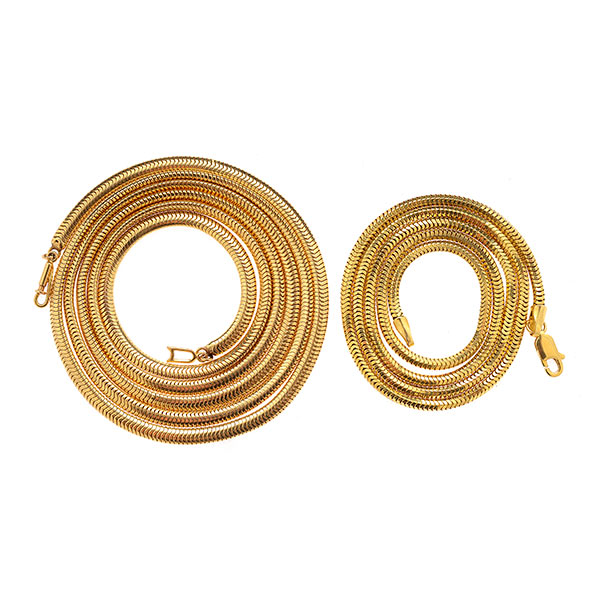 Collection of Two 14k Yellow Gold Neck Chains. Including one 3.00 mm 30 inch flattened snake link,