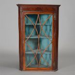 Georgian Mahogany Corner Cabinet with Turquoise Painted Interior {Dimensions 40 x 27 x 15 inches} [