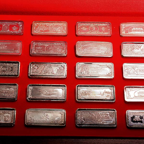 Lot of 52 Silver Ingots Depicting U.S. Currency. Each piece weighs 2 ounces, comes in wooden - Image 3 of 5