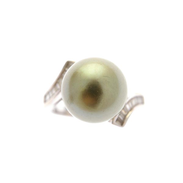 Collection of Two Cultured Pearl, Diamond, 18k White Gold Rings. Including one 11.9 mm cultured - Image 3 of 6