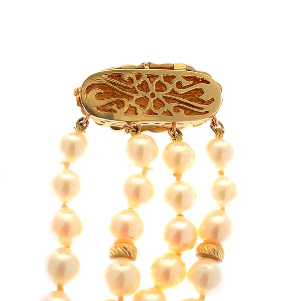 Cultured Pearl, Diamond, 14k Yellow Gold Bracelet. Featuring one hundred and four cultured pearls - Image 3 of 4