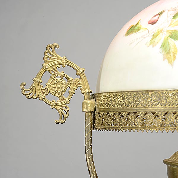 Victorian Brass Floor Lamp, with four supports and pansy glass shade {Overall height 72 inches; - Image 3 of 5