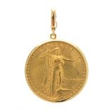 U.S. Gold Coin, 18k Yellow Gold Pendant Enhancer. Featuring one U.S. lady liberty $50 gold coin,
