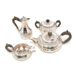 Dominic & Haff Sterling Three Piece Bachelor Tea Service with Wood Handles, all pieces marked #