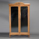 Beaux Art Burlwood Veneered Armoire, with two mirrored doors, and four shelves {Dimensions 89 1/2