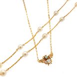 Collection of Two Multi-Stone, 14k Yellow Gold Necklaces. Including one 6.50 mm cultured pearl,