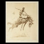 EDWARD BOREIN (Californian 1872-1945) "Let'er Buck" Etching/drypoint on paper. Sight: 5 1/2 x 4 1/