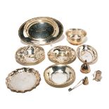 Group of Seven Sterling Silver Dishes: Comprising a Watson bread tray {length 10 inches}; Dominick &