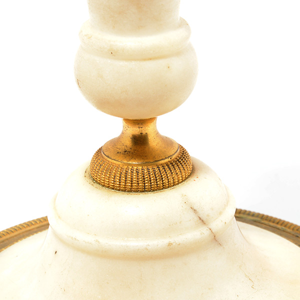 Pair of Empire Alabaster Gilt Bronze Mounted Candlesticks {Height 11 1/4 inches} [Wear to gilt - Image 5 of 6