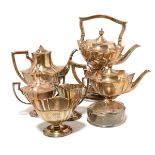 Gorham Six Piece Sterling Silver Coffee and Tea Service, each of paneled form, fitted with urn shape