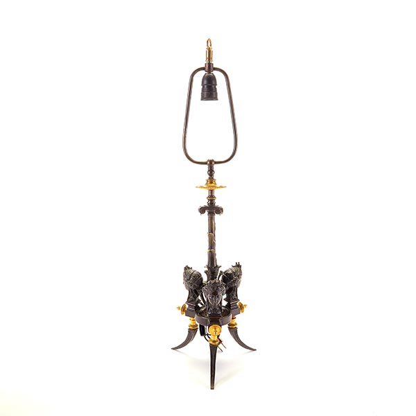 Aesthetic Movement Gilt and Patinated Bronze Figural Lamp, fitted with a bronze harp cage frame with - Image 5 of 5