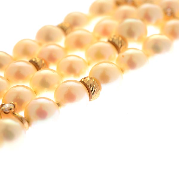 Cultured Pearl, Diamond, 14k Yellow Gold Bracelet. Featuring one hundred and four cultured pearls - Image 2 of 4