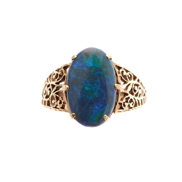 Black Opal, 14k Yellow Gold Ring. Featuring one oval shaped black opal cabochon measuring - Image 2 of 4