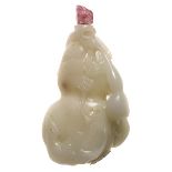 A White Jade Double-Gourd-Form Snuff Bottle, 19th Century   A White Jade Double-Gourd-Form Snuff