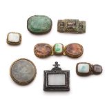 7 Metal-Mounted Stone and Glass Belt Buckles, Qing Dynasty   Seven Gilt-Metal Stone and Glass Belt