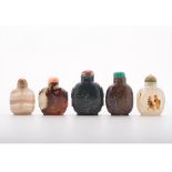 Five Agate Snuff Bottles, 19th Century   Five Agate Snuff Bottles This group comprises a dark