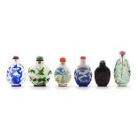 Six Glass Snuff Bottles, 19th Century   Six Glass Snuff Bottles The first is a blue overlay on white