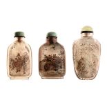 Three Inside-Painted Quartz Crystal Snuff Bottles, 20th Century   Three Inside-Painted Quartz