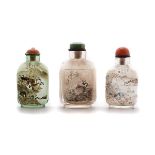 Three Inside-Painted Glass Snuff Bottles, 20th Century   Three Inside-Painted Glass Snuff Bottles