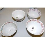 Three George III New Hall style tea bowls – one a/f and one other (4)