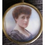 An Edwardian watercolour miniature on ivory – Head & shoulders portrait of a young woman, 2.25” -