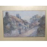 Constance H. Broadbent – watercolour – Thatched cottage on steep lane, signed & inscribed '