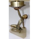 An art deco metal female figure table lamp – two breaks repaired