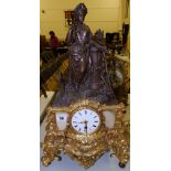 A French ormolu & spelter mantel timepiece, with ornate figural case, circa 1900, 18.5” high