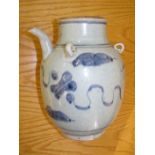 An 18thC Chinese blue & white porcelain spouted wine vessel, 8” high