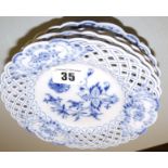 Four Meissen blue & white ribbon plates – two cracked (4)